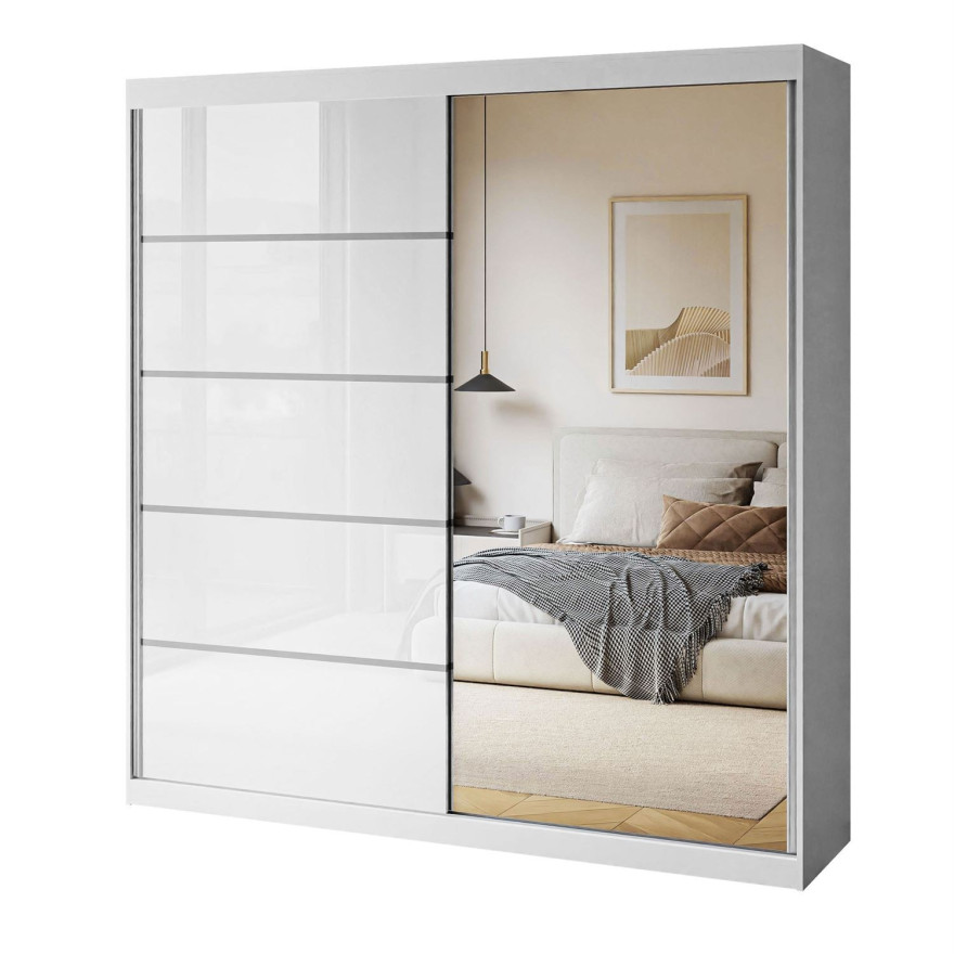 Szafa przesuwna BASTER II PLUS GLOSSY z lustrem biały połysk Szafa przesuwna BASTER II PLUS GLOSSY z lustrem biały połysk