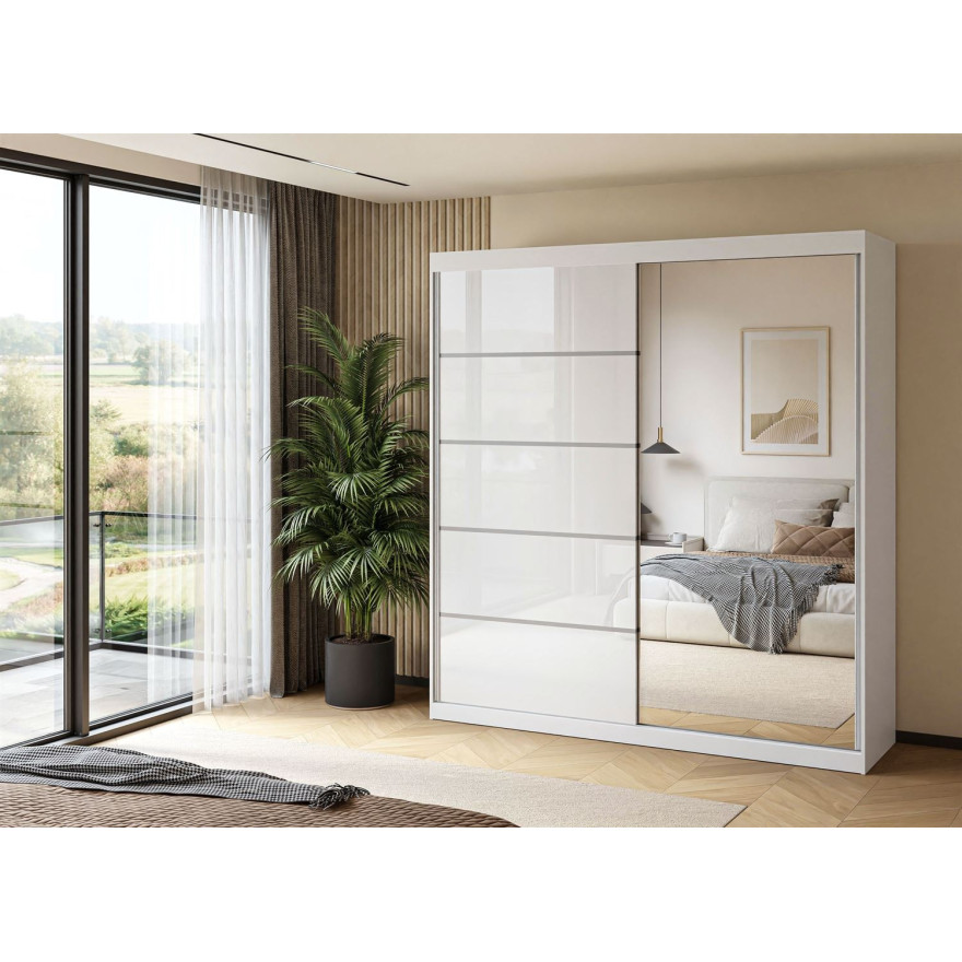 Szafa przesuwna BASTER II PLUS GLOSSY z lustrem biały połysk Szafa przesuwna BASTER II PLUS GLOSSY z lustrem biały połysk