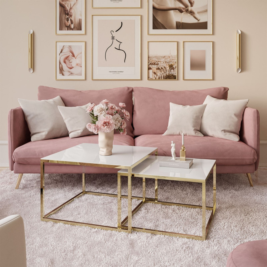 Ława 2w1 YOSHI GLASS złoty chrom