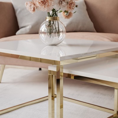 Stolik kawowy 2w1 YOSHI wysoki połysk złoty chrom