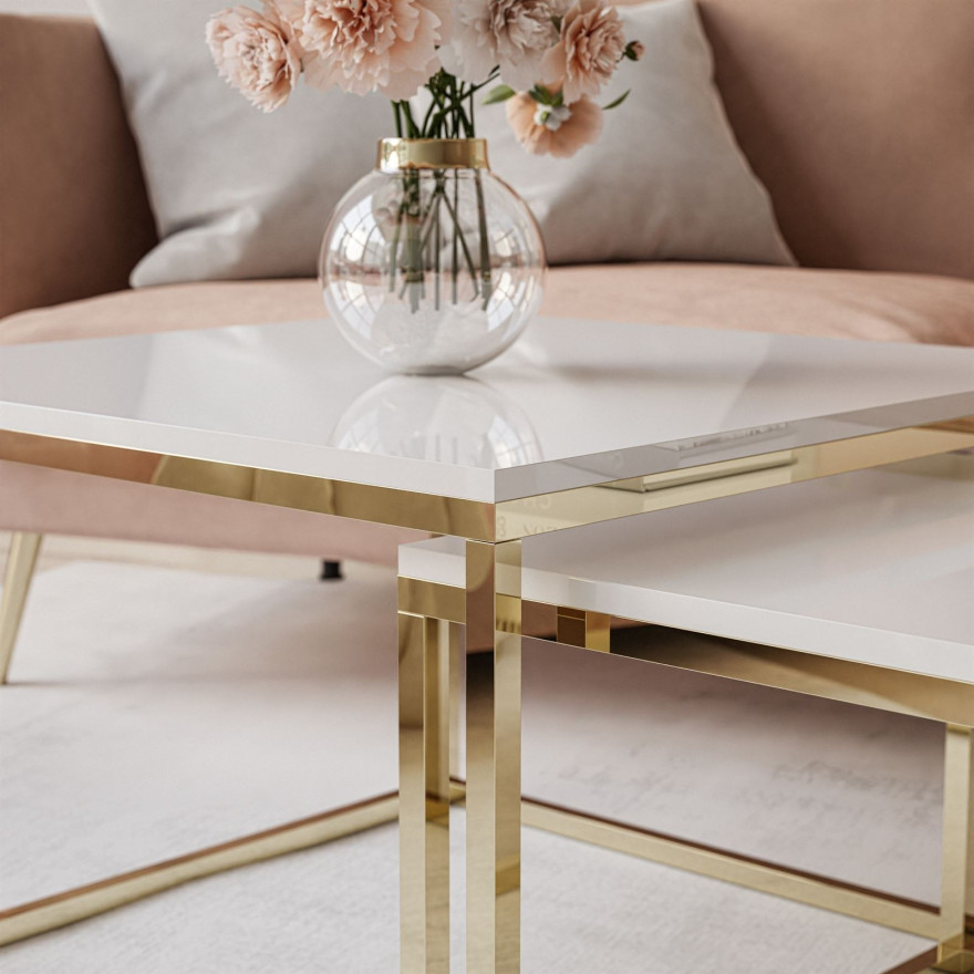 Stolik kawowy 2w1 YOSHI wysoki połysk złoty chrom