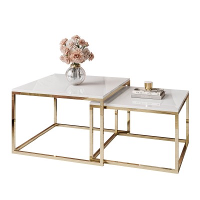 Stolik kawowy 2w1 YOSHI wysoki połysk złoty chrom