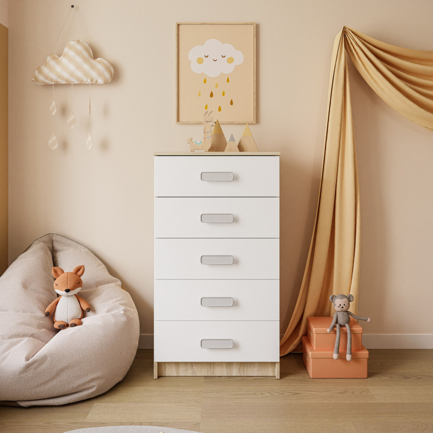 Komoda CHAMPION 5S dąb sonoma biały