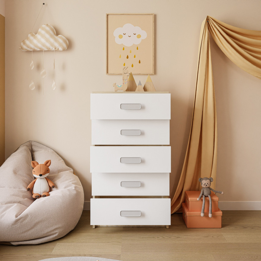 Komoda CHAMPION 5S dąb sonoma biały