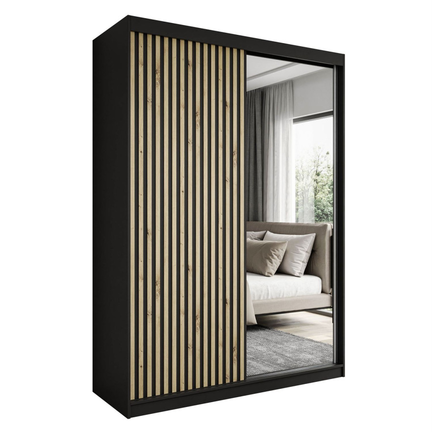 Szafa przesuwna dwudrzwiowa LAINA dąb artisan czarny mat Szafa przesuwna dwudrzwiowa LAINA dąb artisan czarny mat