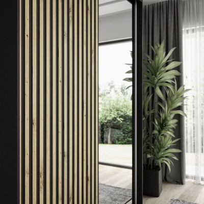 Szafa przesuwna dwudrzwiowa LAINA dąb artisan czarny mat Szafa przesuwna dwudrzwiowa LAINA dąb artisan czarny mat