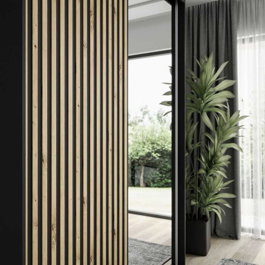 Szafa przesuwna dwudrzwiowa LAINA dąb artisan czarny mat Szafa przesuwna dwudrzwiowa LAINA dąb artisan czarny mat