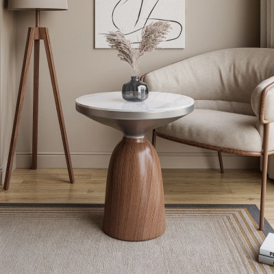 Okrągła ława BELLE orzech biały marmur