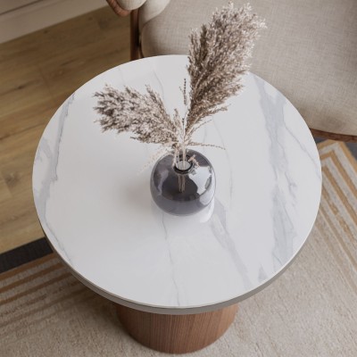 Okrągła ława BELLE orzech biały marmur