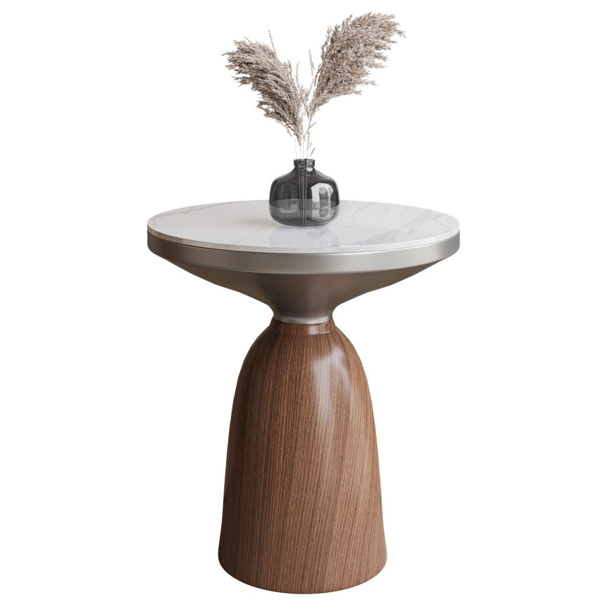 Okrągła ława BELLE orzech biały marmur