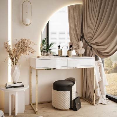 Toaletka kosmetyczna QUINNIE z lustrem LED złoty chrom Toaletka kosmetyczna QUINNIE z lustrem LED złoty chrom