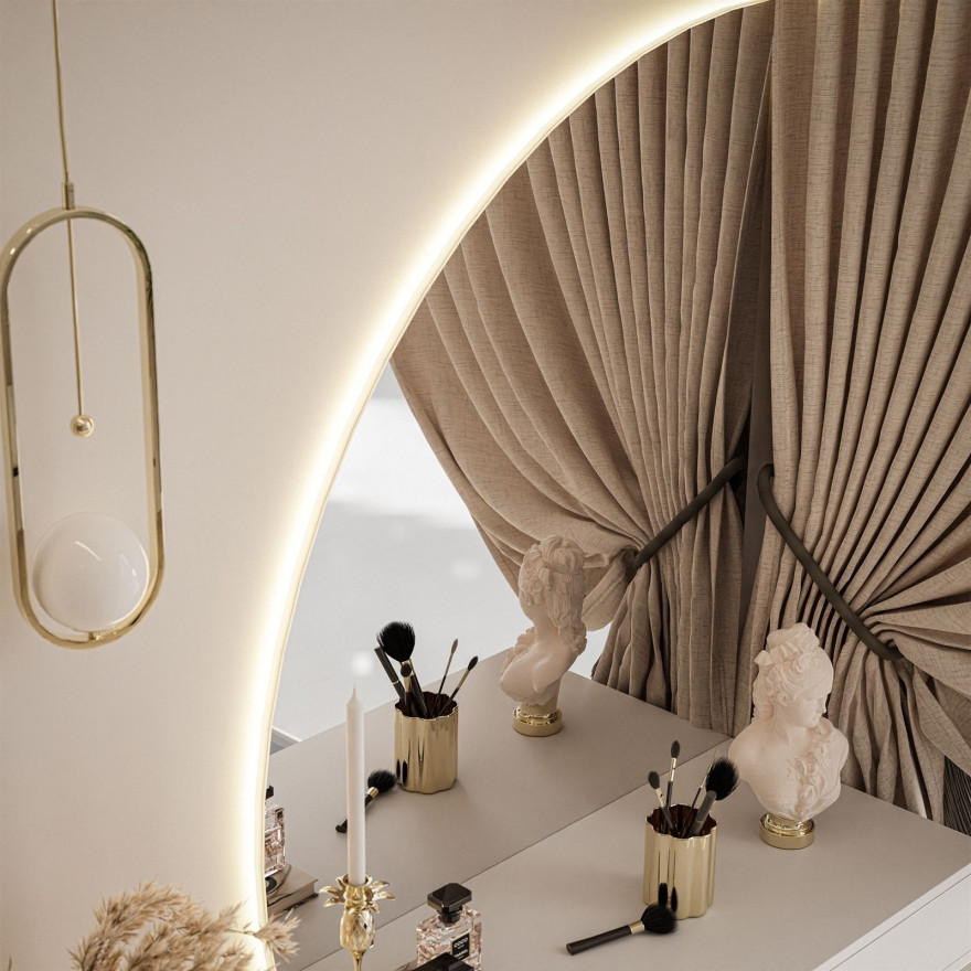 Toaletka kosmetyczna QUINNIE z lustrem LED złoty chrom Toaletka kosmetyczna QUINNIE z lustrem LED złoty chrom