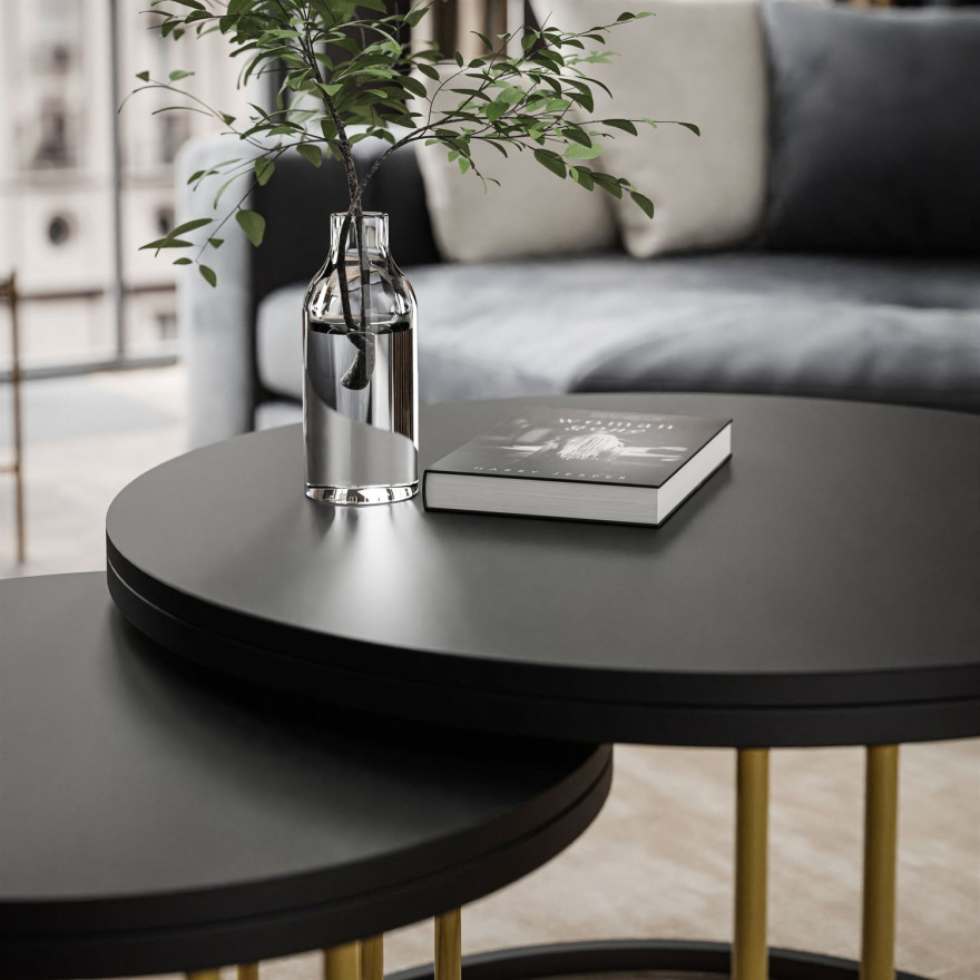 Okrągły stolik kawowy 2w1 LORI MIX II czarny mat