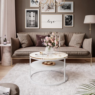 Okrągły stolik kawowy COREIL MARMUR z półką