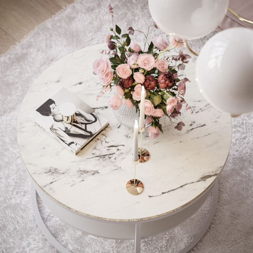 Okrągły stolik kawowy COREIL MARMUR z półką