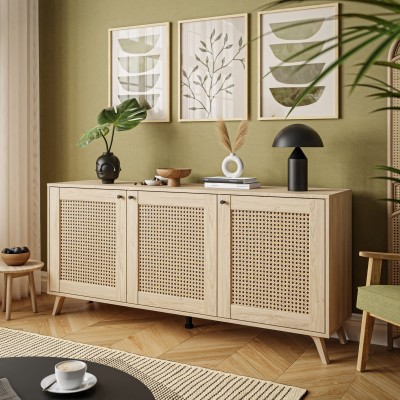 Komoda trzydrzwiowa VIENNA 3D z plecionką wiedeńską dąb puccini