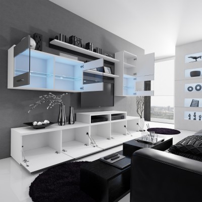 Meblościanka BETA SZARY wysoki połysk LED