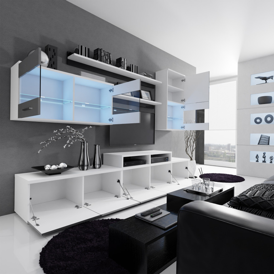 Meblościanka BETA SZARY wysoki połysk LED