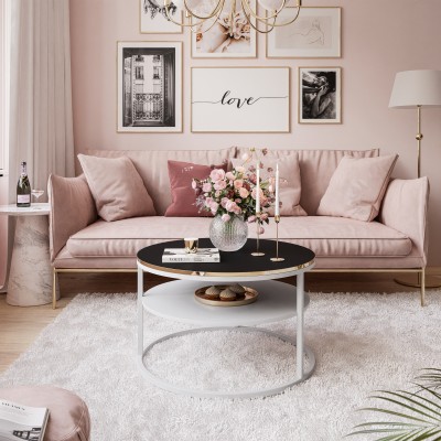 Okrągły stolik kawowy COREIL z półką czarny mat Okrągły stolik kawowy COREIL z półką czarny mat