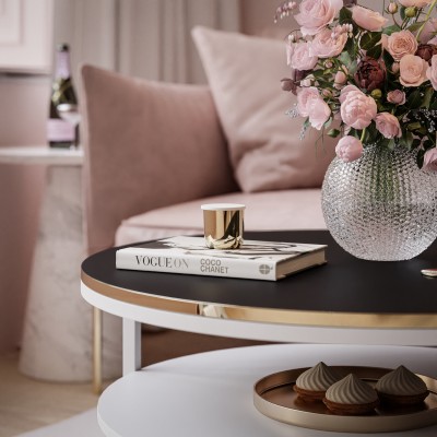 Okrągły stolik kawowy COREIL z półką czarny mat Okrągły stolik kawowy COREIL z półką czarny mat