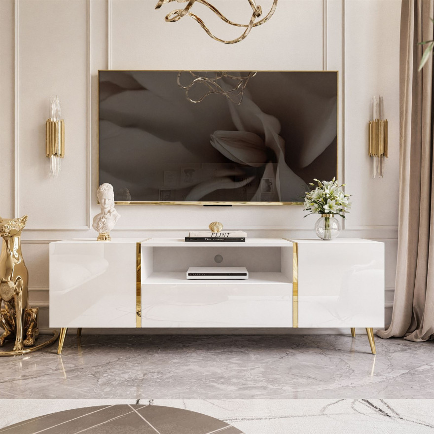 Szafka RTV ONYX na nóżkach wysoki połysk 158 cm Szafka RTV ONYX na nóżkach wysoki połysk 158 cm