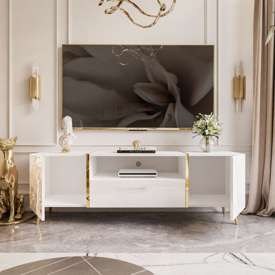 Szafka RTV ONYX na nóżkach wysoki połysk 158 cm Szafka RTV ONYX na nóżkach wysoki połysk 158 cm