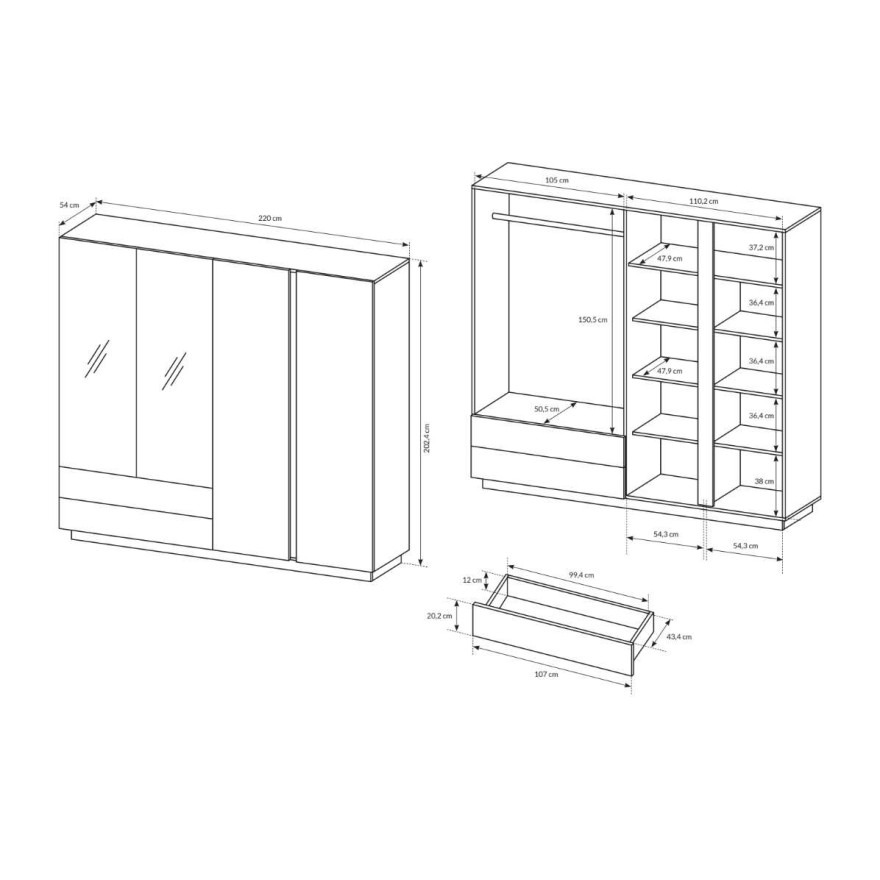 Szafa 220 CM ARCON II biały połysk