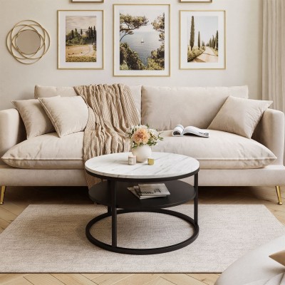 Okrągły stolik kawowy CIRI SLIM LEVANTO z półką
