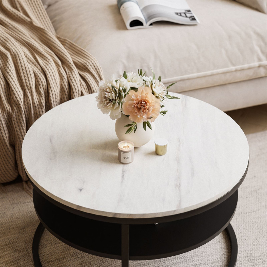 Okrągły stolik kawowy CIRI SLIM LEVANTO z półką