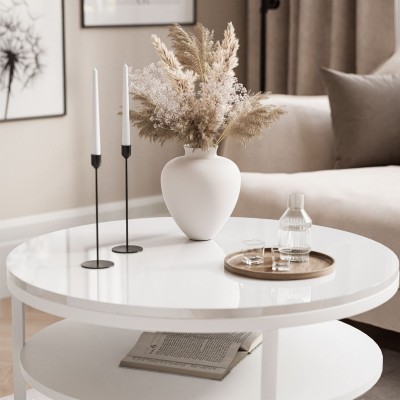 Okrągły stolik kawowy CIRI SLIM z półką wysoki połysk Okrągły stolik kawowy CIRI SLIM z półką wysoki połysk