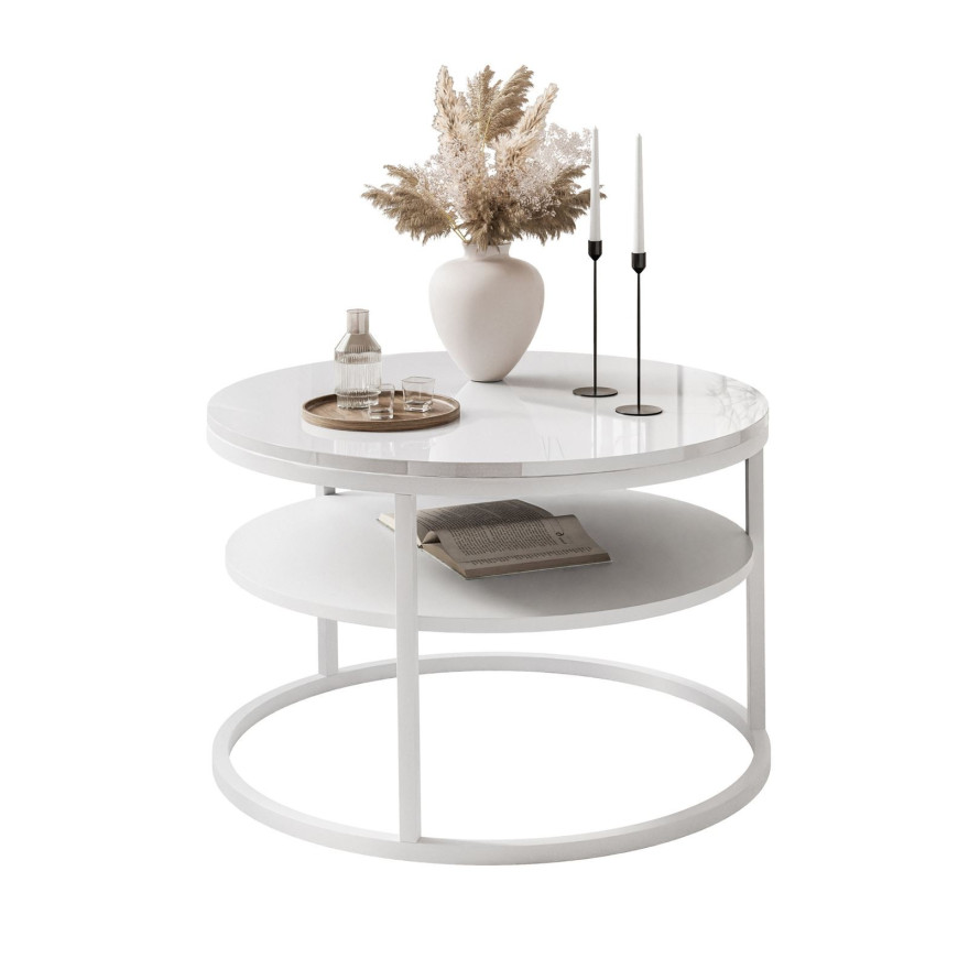 Okrągły stolik kawowy CIRI SLIM z półką wysoki połysk Okrągły stolik kawowy CIRI SLIM z półką wysoki połysk
