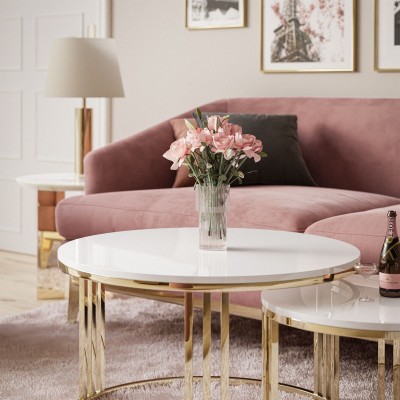 Okrągły stolik kawowy 2w1 LORI złoty chrom wysoki połysk Okrągły stolik kawowy 2w1 LORI złoty chrom wysoki połysk