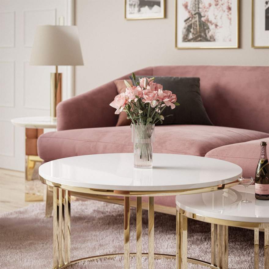 Okrągły stolik kawowy 2w1 LORI złoty chrom wysoki połysk Okrągły stolik kawowy 2w1 LORI złoty chrom wysoki połysk