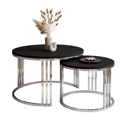 Okrągły stolik kawowy 2w1 LORI srebrny chrom czarny mat