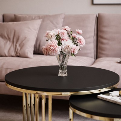 Okrągły stolik kawowy 2w1 LORI złoty chrom czarny mat