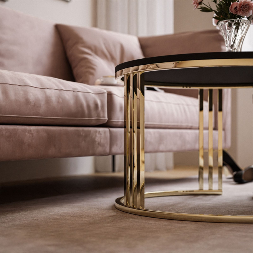 Okrągły stolik kawowy 2w1 LORI złoty chrom czarny mat