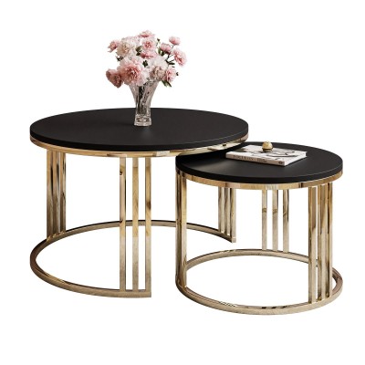 Okrągły stolik kawowy 2w1 LORI złoty chrom czarny mat