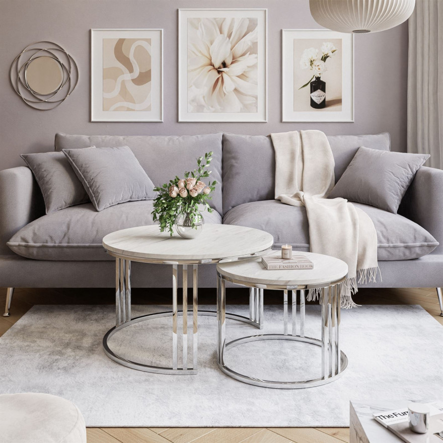 Okrągły stolik kawowy 2w1 LORI LEVANTO srebrny chrom Okrągły stolik kawowy 2w1 LORI LEVANTO srebrny chrom