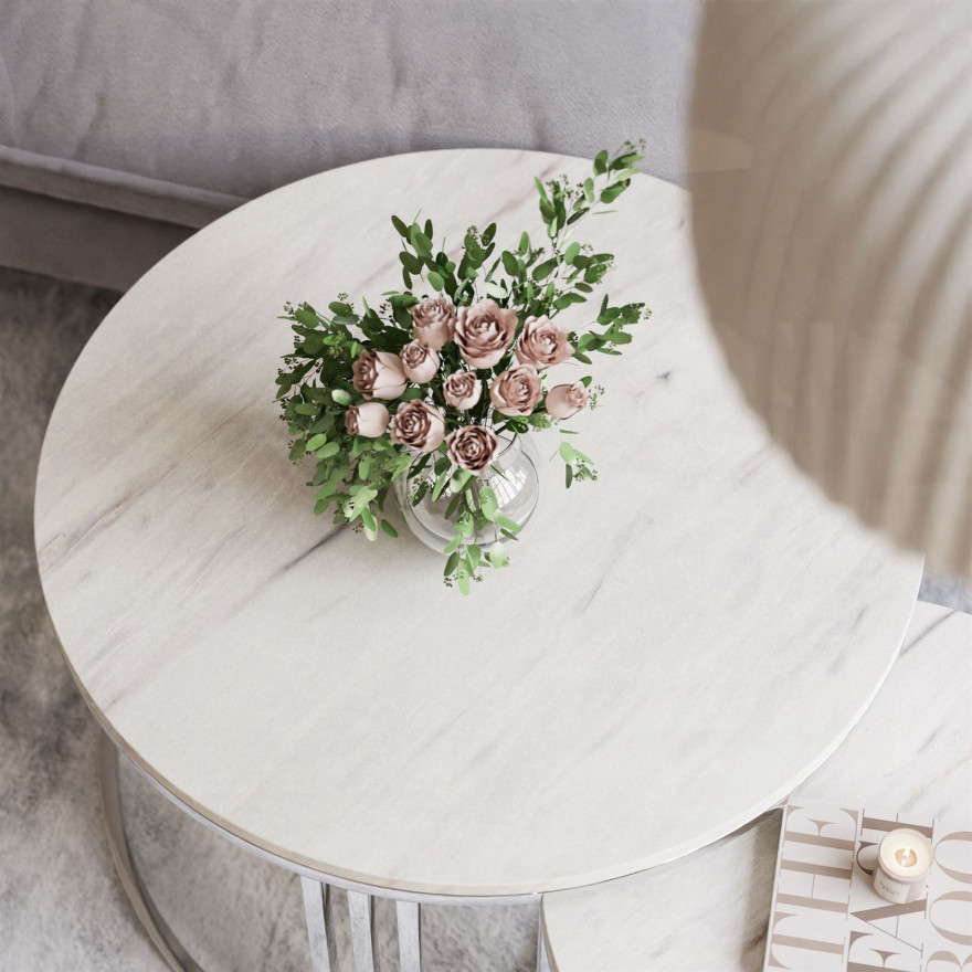 Okrągły stolik kawowy 2w1 LORI LEVANTO srebrny chrom Okrągły stolik kawowy 2w1 LORI LEVANTO srebrny chrom