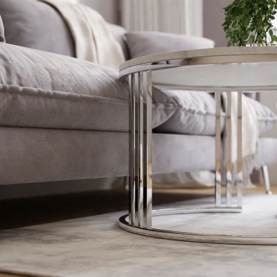 Okrągły stolik kawowy 2w1 LORI LEVANTO srebrny chrom Okrągły stolik kawowy 2w1 LORI LEVANTO srebrny chrom