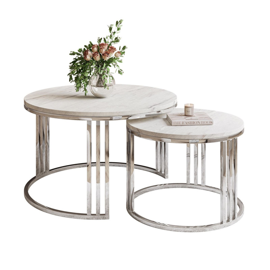 Okrągły stolik kawowy 2w1 LORI LEVANTO srebrny chrom Okrągły stolik kawowy 2w1 LORI LEVANTO srebrny chrom