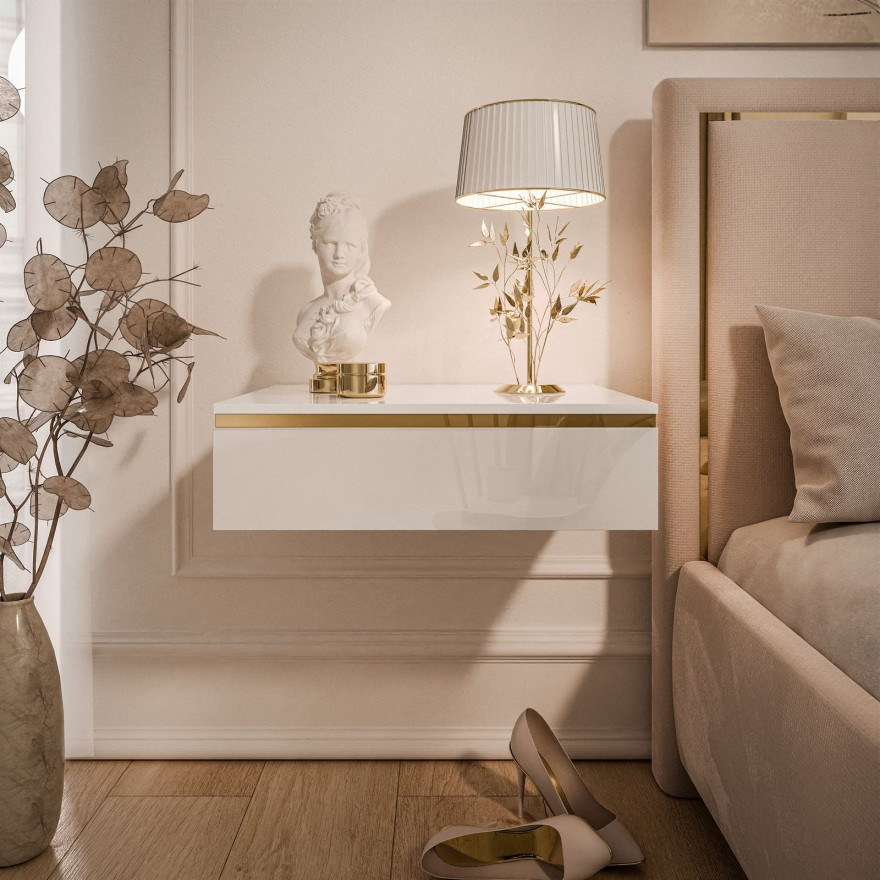 Stolik nocny AURORA wiszący biały połysk Stolik nocny AURORA wiszący biały połysk