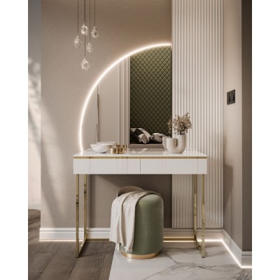 Toaletka kosmetyczna AURORA-Q GOLD biały połysk na złotym stelażu