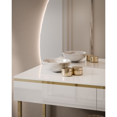 Toaletka kosmetyczna AURORA-Q GOLD biały połysk na złotym stelażu