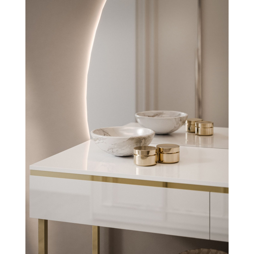 Toaletka kosmetyczna AURORA-Q GOLD biały połysk na złotym stelażu