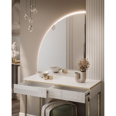 Toaletka kosmetyczna AURORA-Q GOLD biały połysk na złotym stelażu