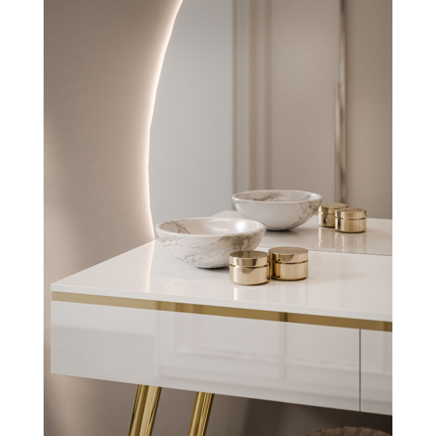 Toaletka kosmetyczna AURORA-SQ z lustrem biały połysk