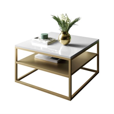 Stolik kawowy NOVA z półką złoty mat