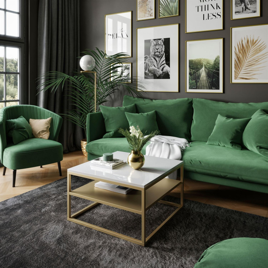 Stolik kawowy NOVA z półką złoty mat