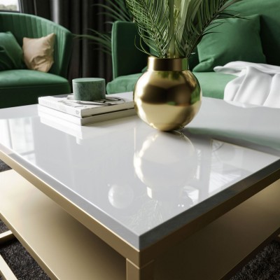 Stolik kawowy NOVA z półką złoty mat